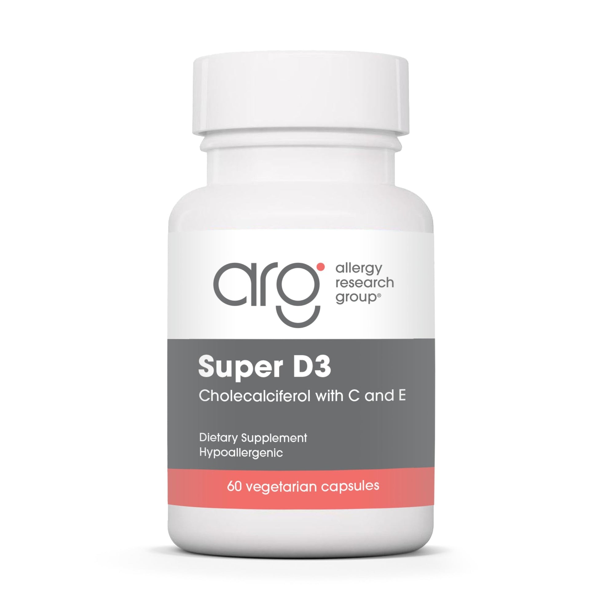 Allergy Research Group Super D3 Dietary Supplement Bone & Immune Support, Cholecalciferol with C & E Capsules, 60 Count