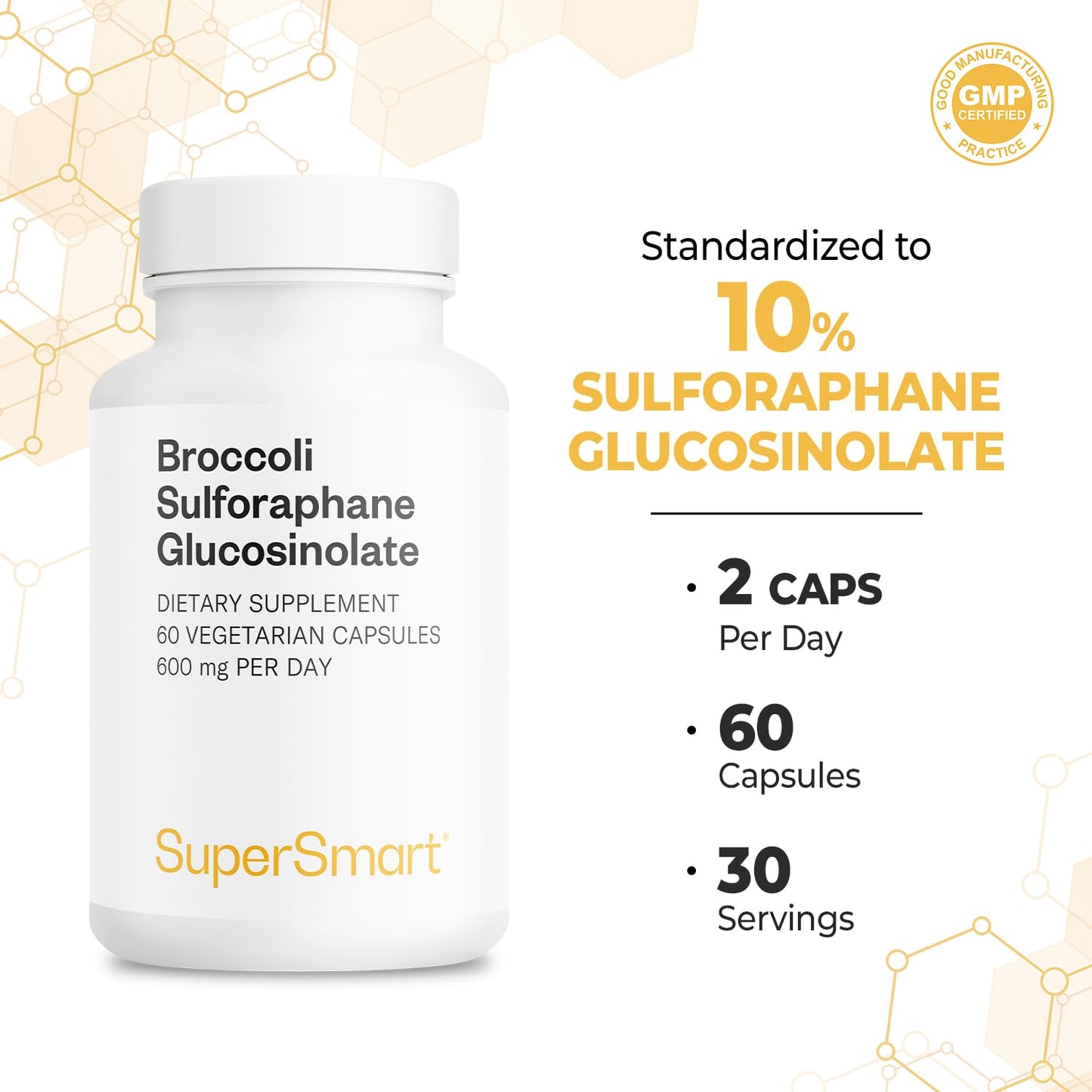 Supersmart Broccoli Sulforaphane 300 mg Standardized to 10% Sulforaphane Glucosinolate Immune System Booster, Non-GMO & Gluten Free, 60 Capsules