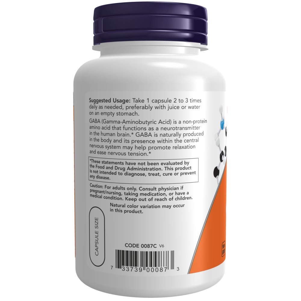 NOW Foods GABA 500mg Capsule, 100 Count