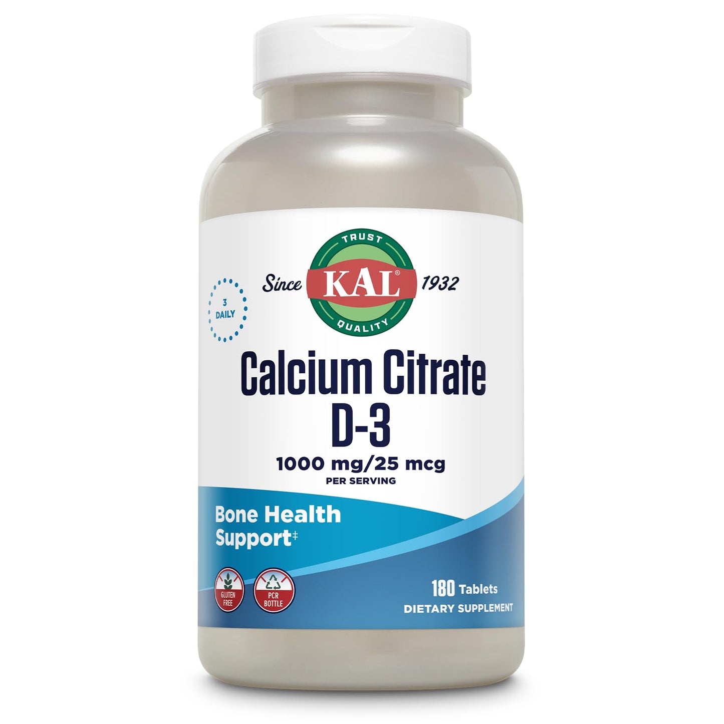 KAL Calcium Citrate Supplement with Vitamin D3, 180 Tablets