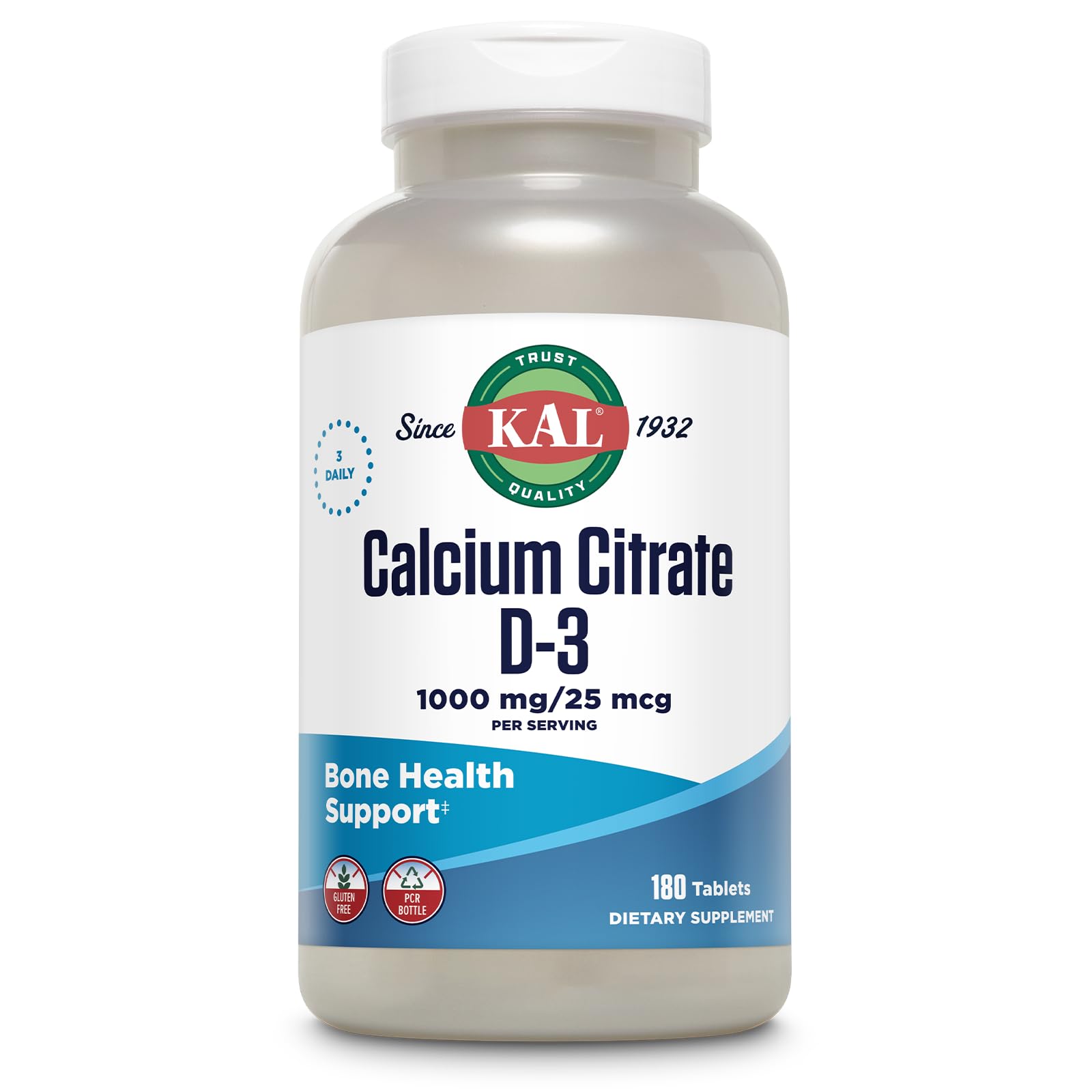 KAL Calcium Citrate Supplement with Vitamin D3, 180 Tablets