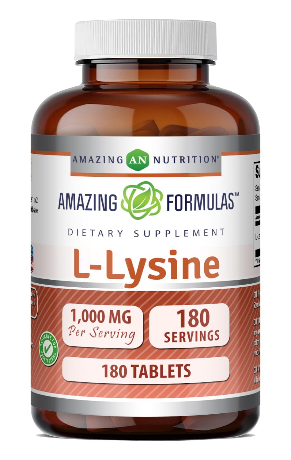 Amazing Nutrition L-Lysine 1000 Mg Amino Acid Supplement Tablets, 180 Count