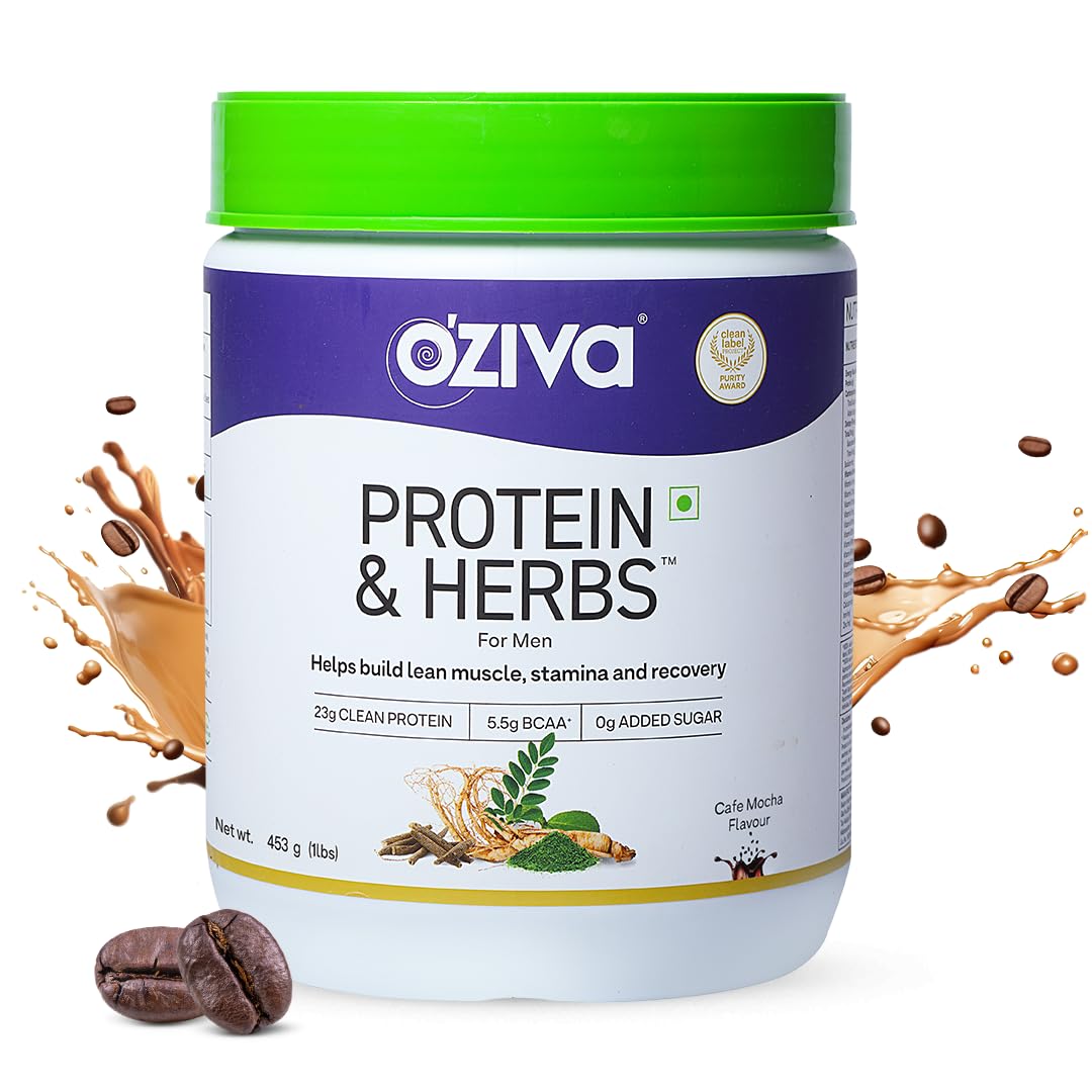 OZIVA Protein & Herbs for Men with Multivitamins Whey Protein Powder 17.6 oz