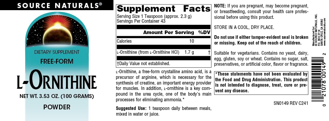 Source Naturals L-Ornithine Free Form Amino Acid Powder 3.53 Ounce