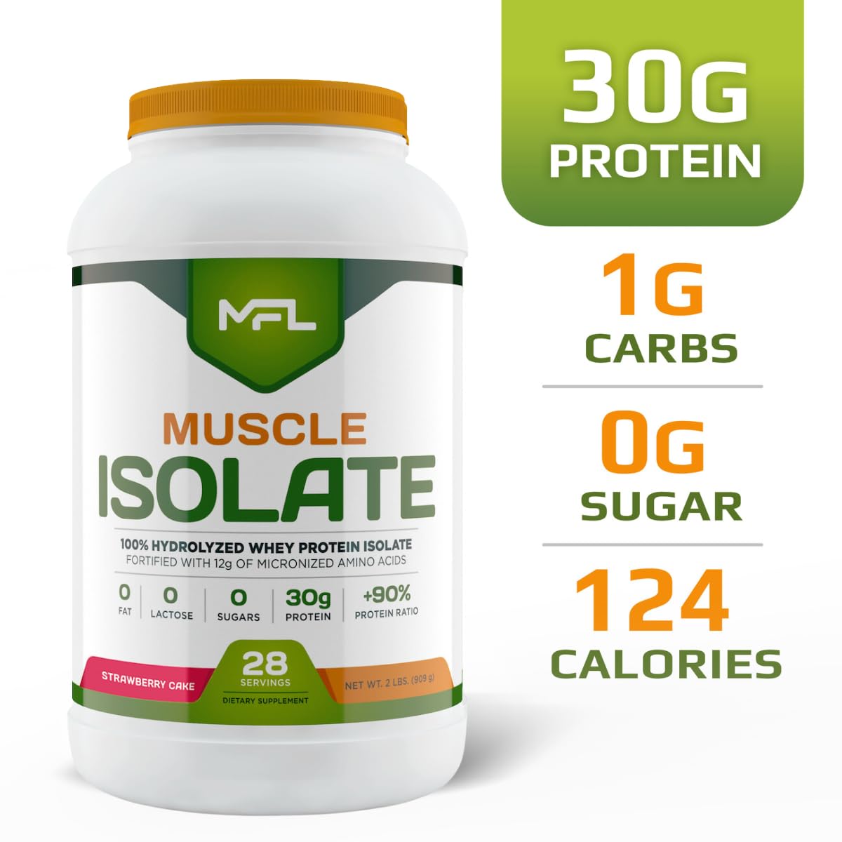 MUSCLE FOOD LABS 100% Isolate Whey Protein Powder, 2 lb, 32 Servings