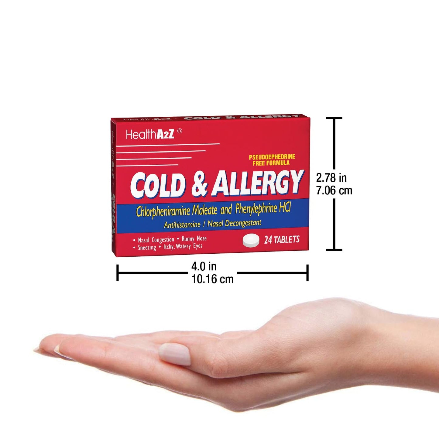 HealthA2Z Cold & Allergy | Chlorpheniramine Maleate & Phenylephrine HCL | 24 Tablets x 3pack (72 Tablets)