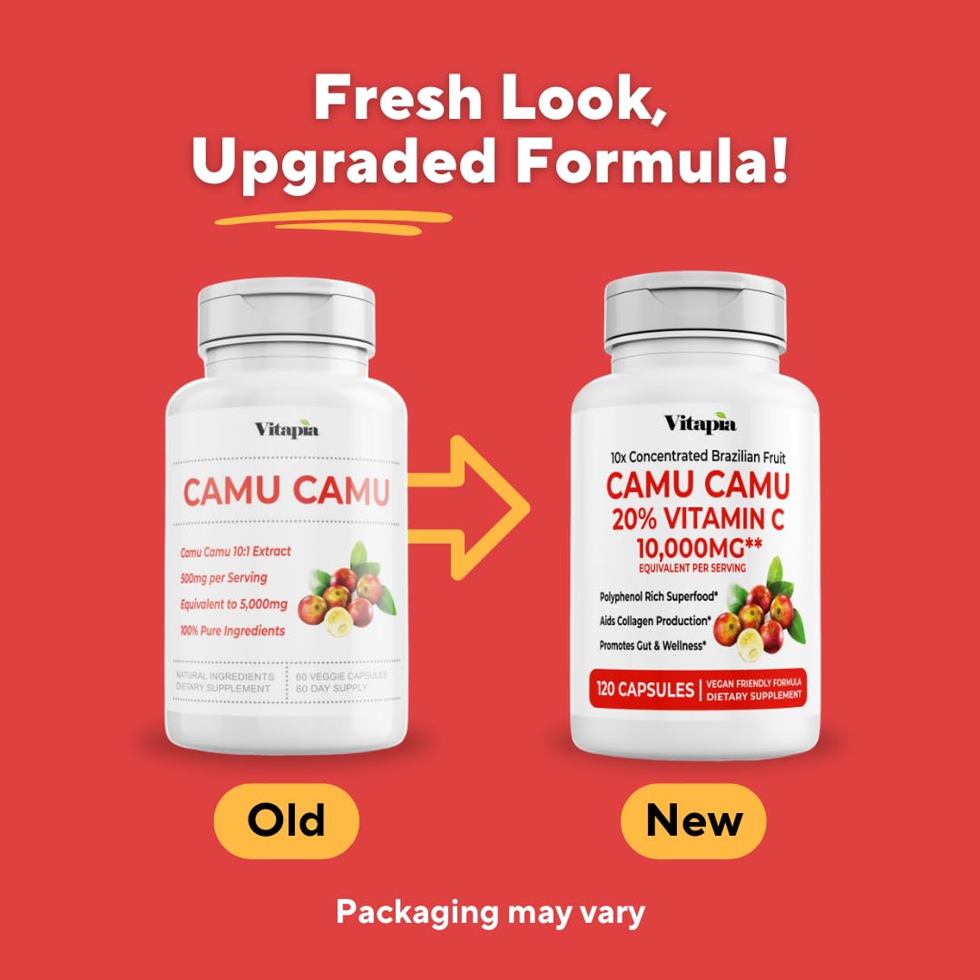 Vitapia Organic Camu Camu Extract 20% Vitamin C Capsules, 120 Count