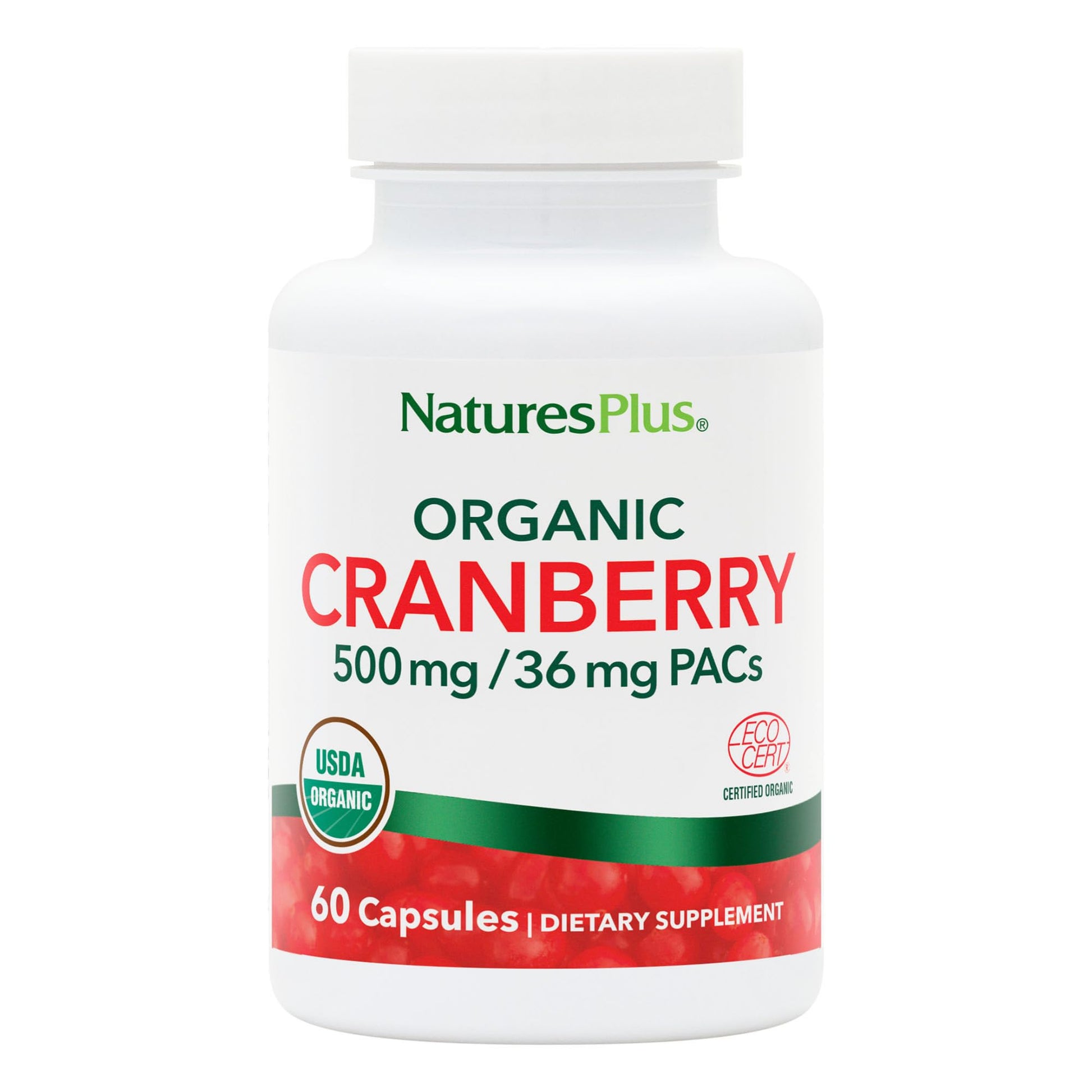 NaturesPlus Organic Cranberry 500 mg Capsules, 60 Count