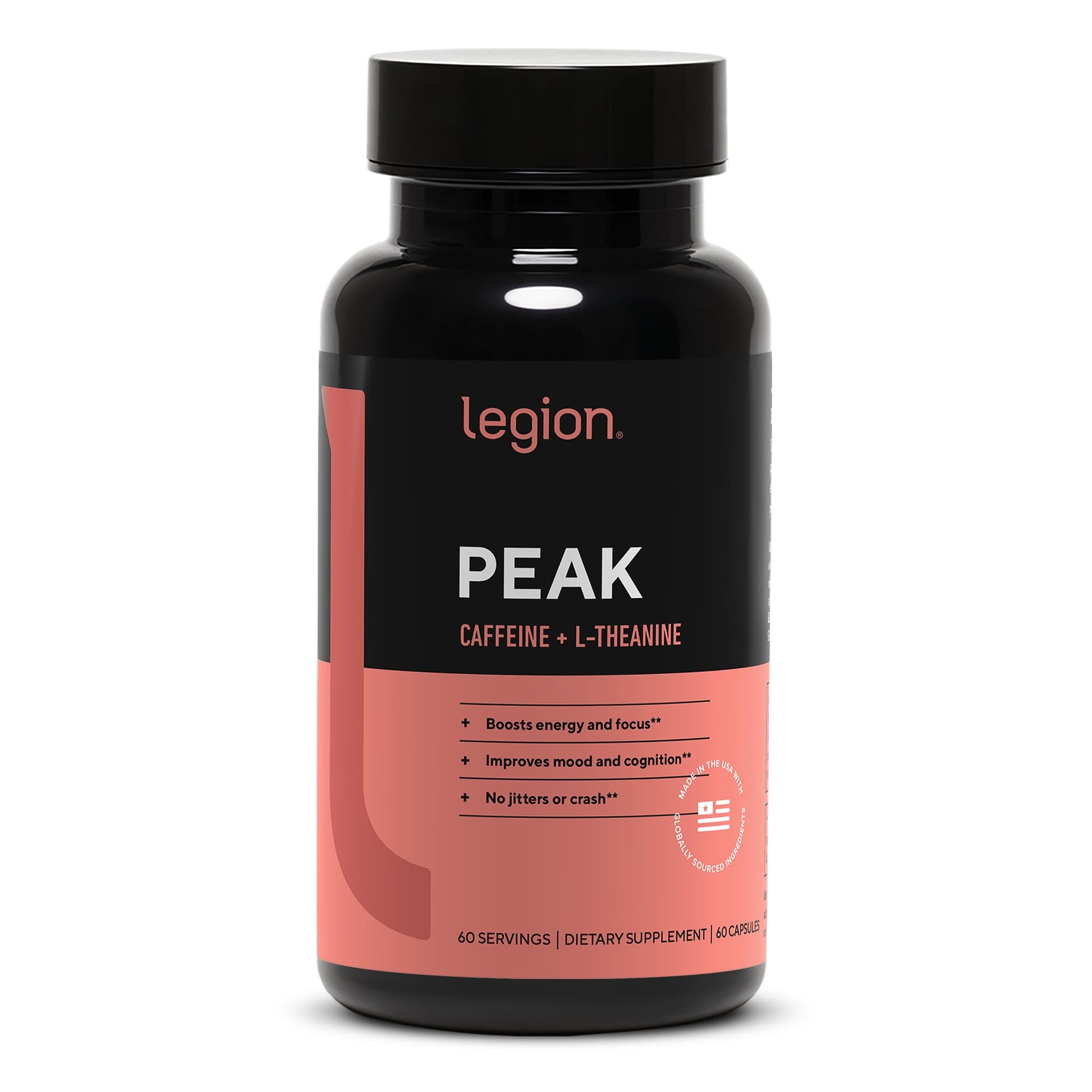 LEGION Peak Caffeine and L-Theanine Capsules, 60 Count