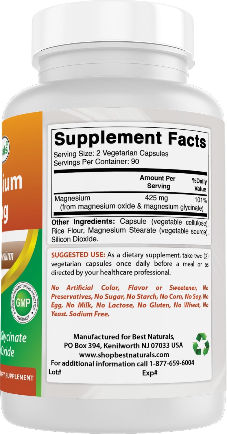 Best Naturals Magnesium 425 mg Capsule 180 Count