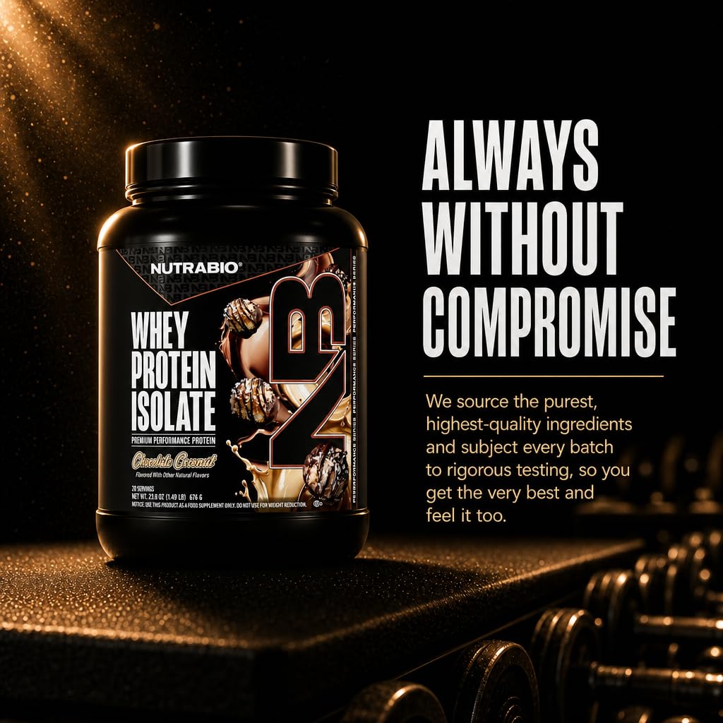 NutraBio 100% Whey Protein Isolate Protein Powder, Chocolate Coconut, 20 Servings
