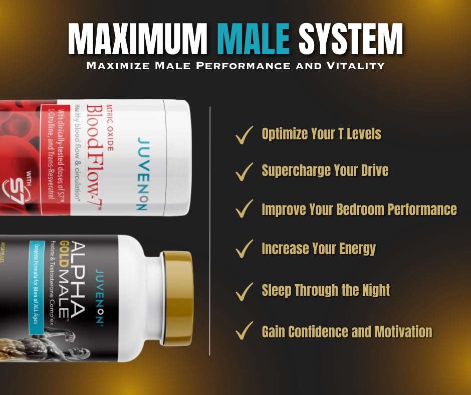Juvenon Maximum Male BloodFlow-7 Nitric Oxide Supplement with Nitrosigine + Alpha Gold Male Capsules, 30 Capsules