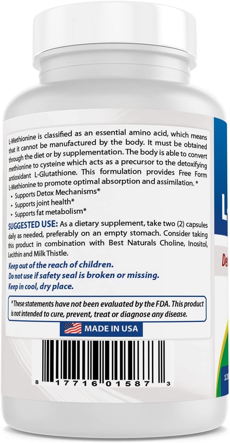 Best Naturals L-Methionine 500 mg Capsules, 120 Count
