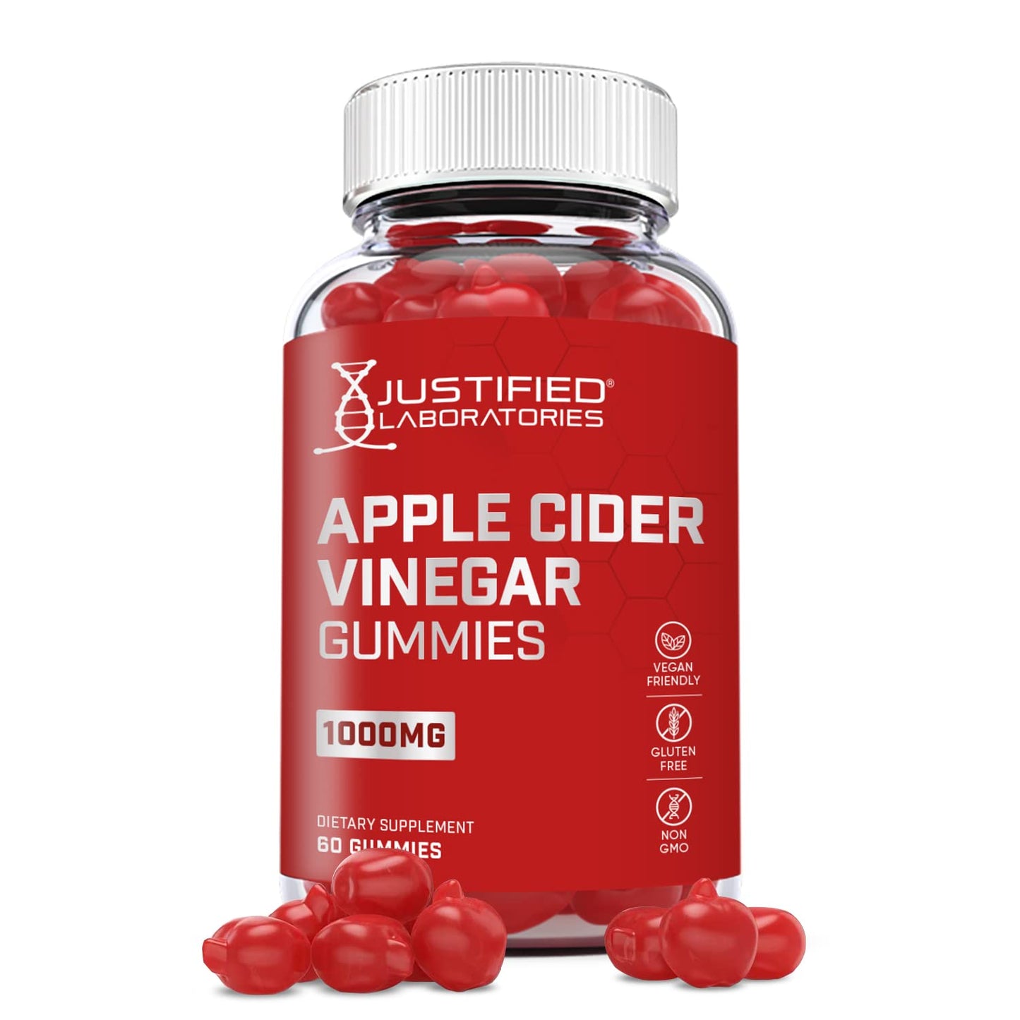 Justified Laboratories Apple Cider Vinegar Gummies 1000mg ACV Made from The Mother with Pomegranate Juice Beet Root B12, 60 Gummies