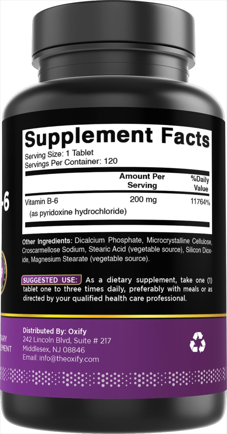 Oxify Vitamin B-6 200 mg Tablet, 120 Count