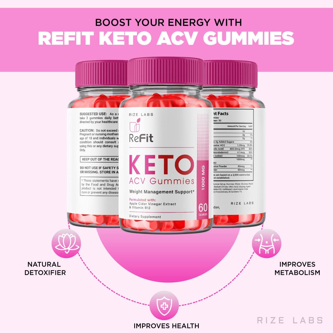 rize labs Refit Keto ACV Gummies, 180 Gummies