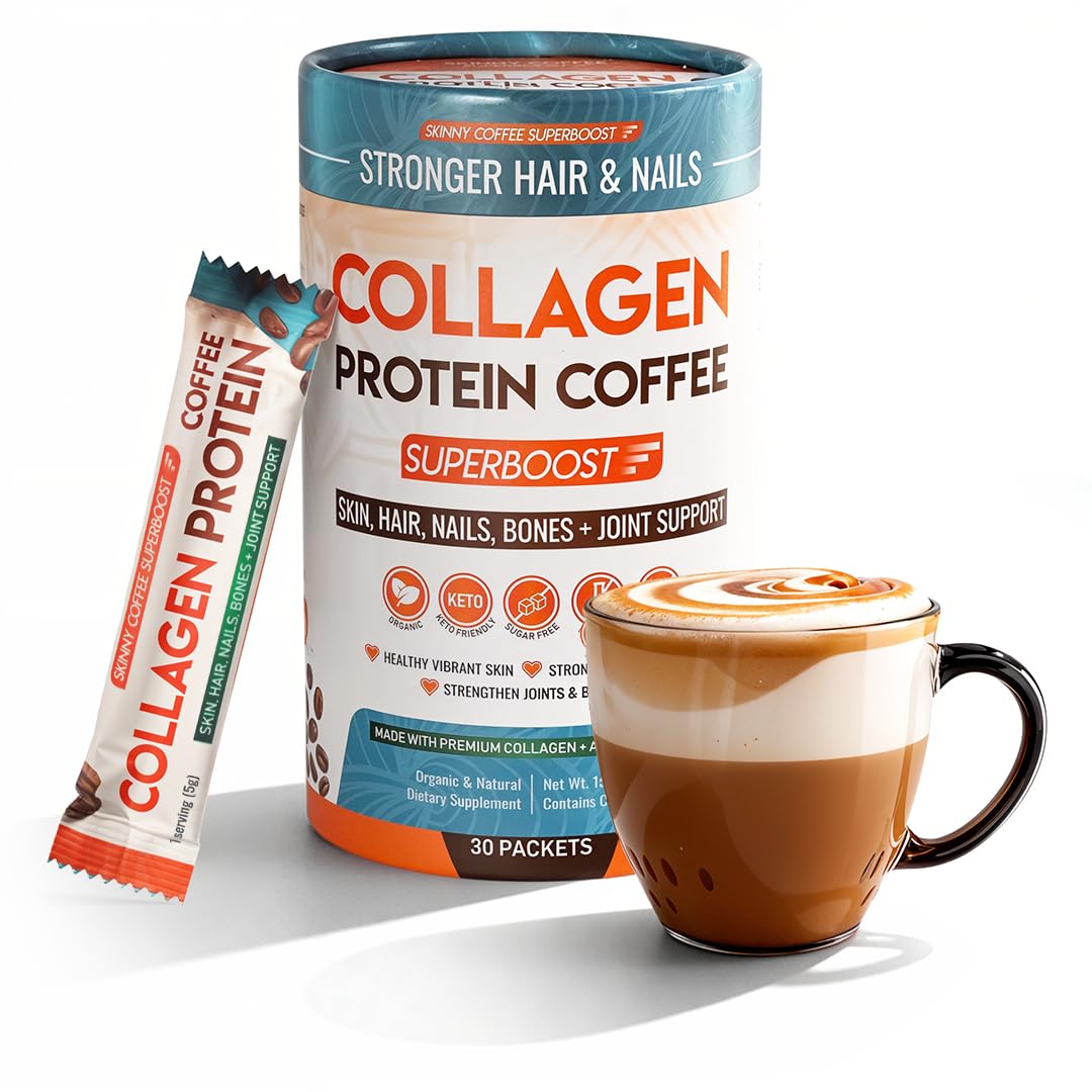 Skinny Coffee SuperBoost Collagen Protein Coffee Powder, 30 Servings
