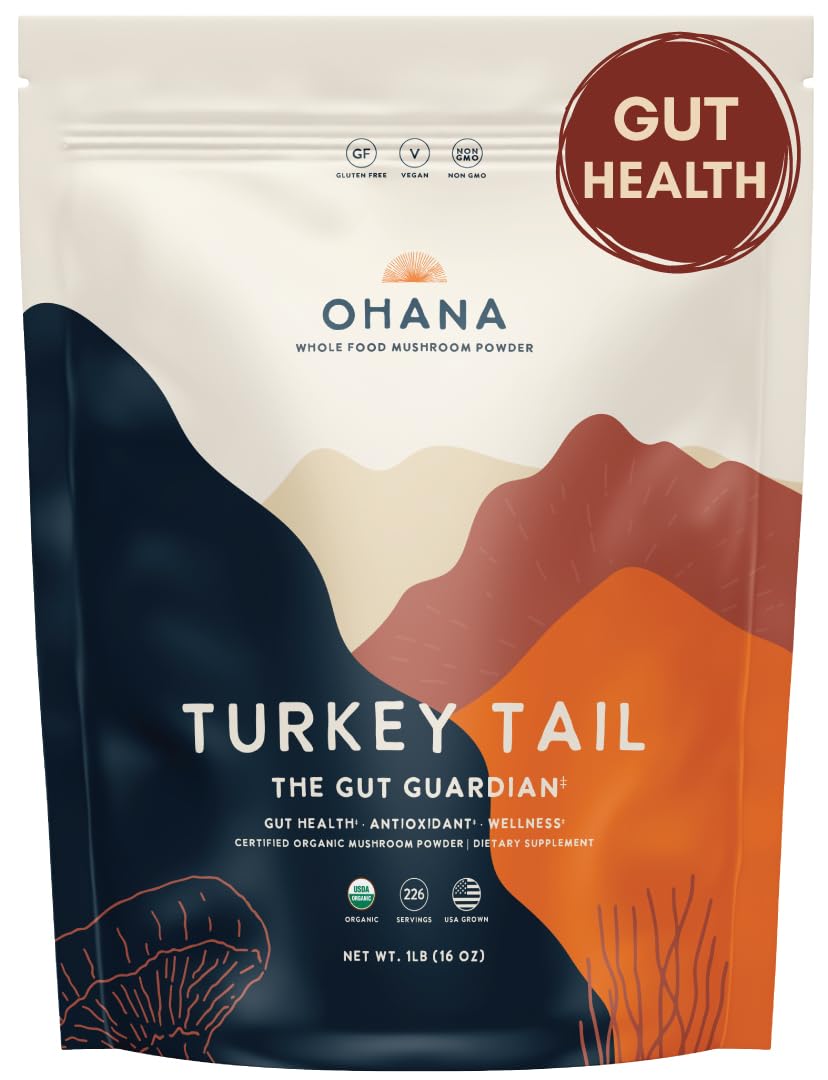 Ohana Mushrooms Turkey Tail Organic Mushrooms Powder Blend, 16 oz