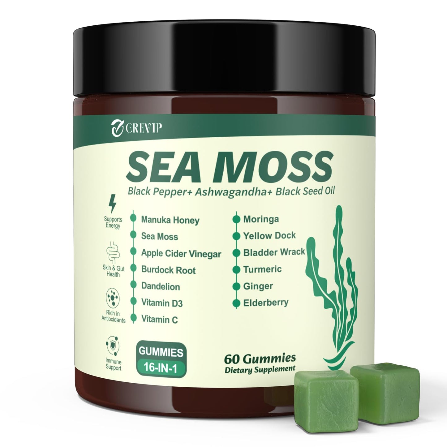GREVIP Sea Moss Gummies Gummy, 60 Count