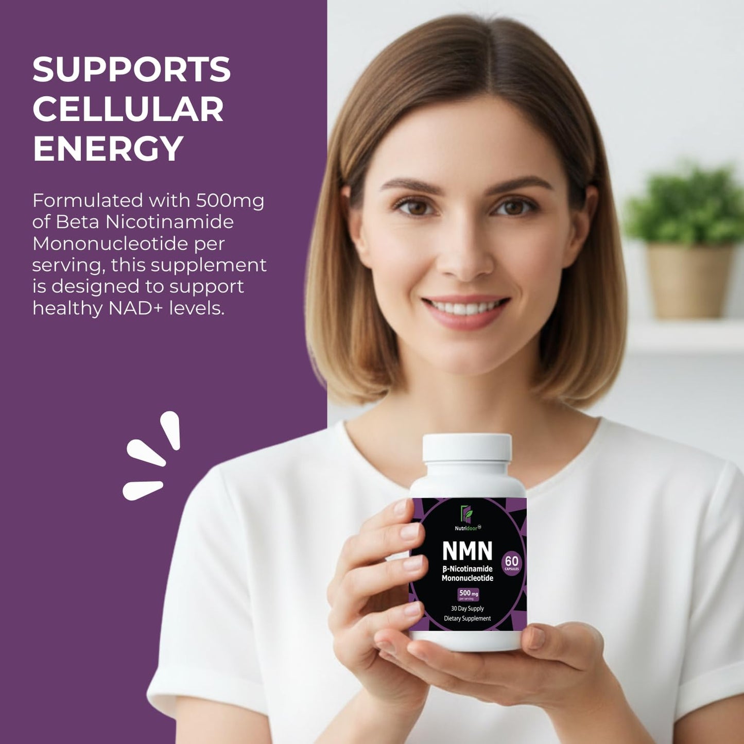 NUTRIDOOR NMN Supplement 500mg Nicotinamide Mononucleotide NAD+ Booster for Anti-Aging & Cellular Energy Capsule 60 Capsules