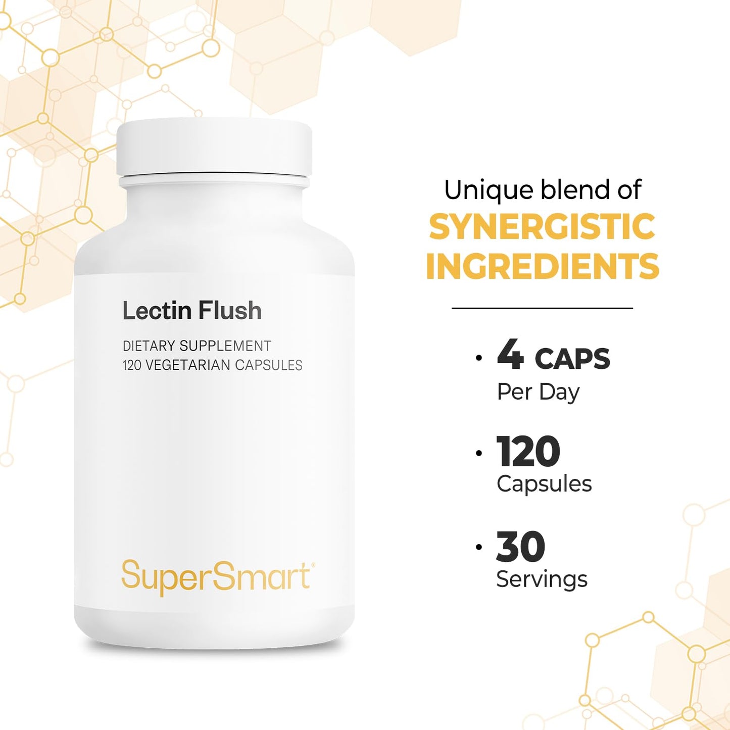 Supersmart Lectin Flush - Lectin Blocker Shield Supplement - Digestive Support & Detox - Intolerances & Food Allergies - Intestinal Health Capsules, 120 Count
