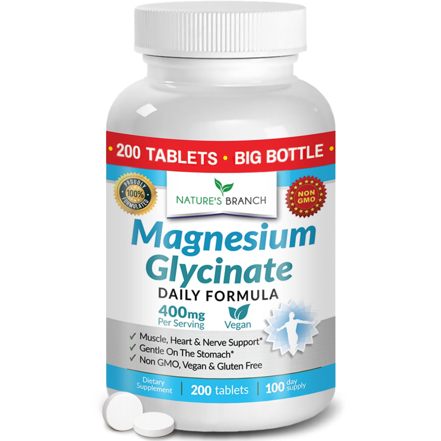 Nature's Branch Magnesium Glycinate 400mg Tablets, 200 Count