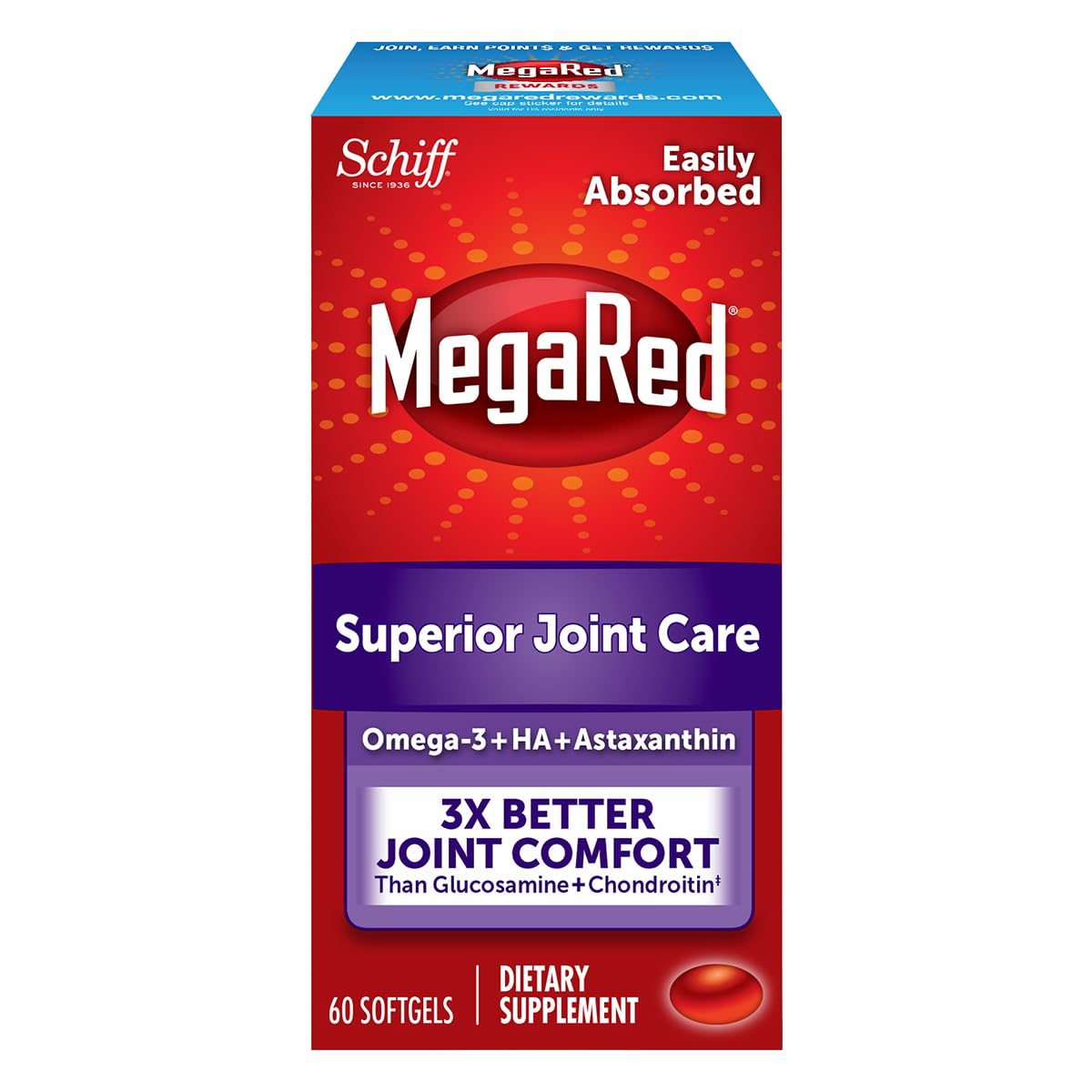 Schiff MegaRed 353mg Omega-3 Krill Oil Joint Care Supplement Softgels 60 Count