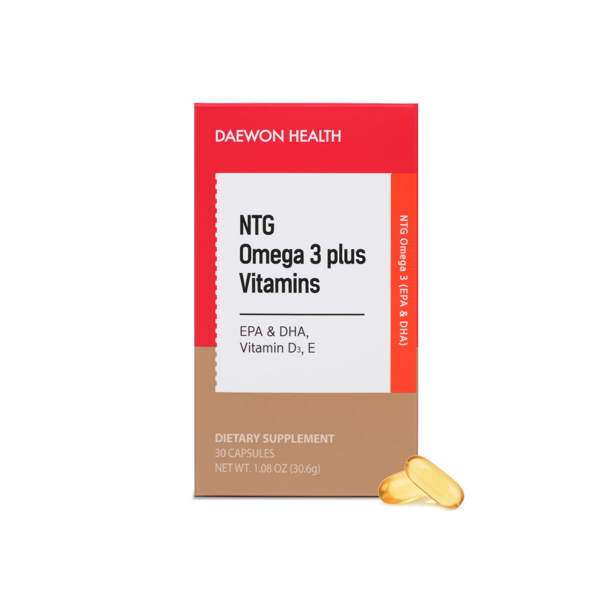 DAEWON HEALTH Vegan Omega-3 + Vitamin D3 & E Algal Oil TG Form DHA EPA, Heart, Brain & Eye Support, 30 Softgels
