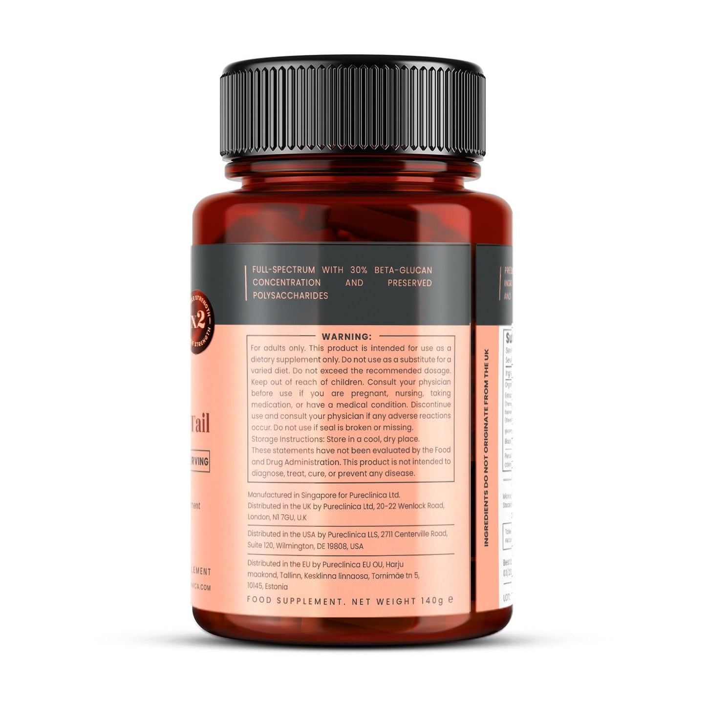 Pureclinica Full Spectrum Turkey Tail Mushroom 1,000mg per Caplet Tablet, 90 Count