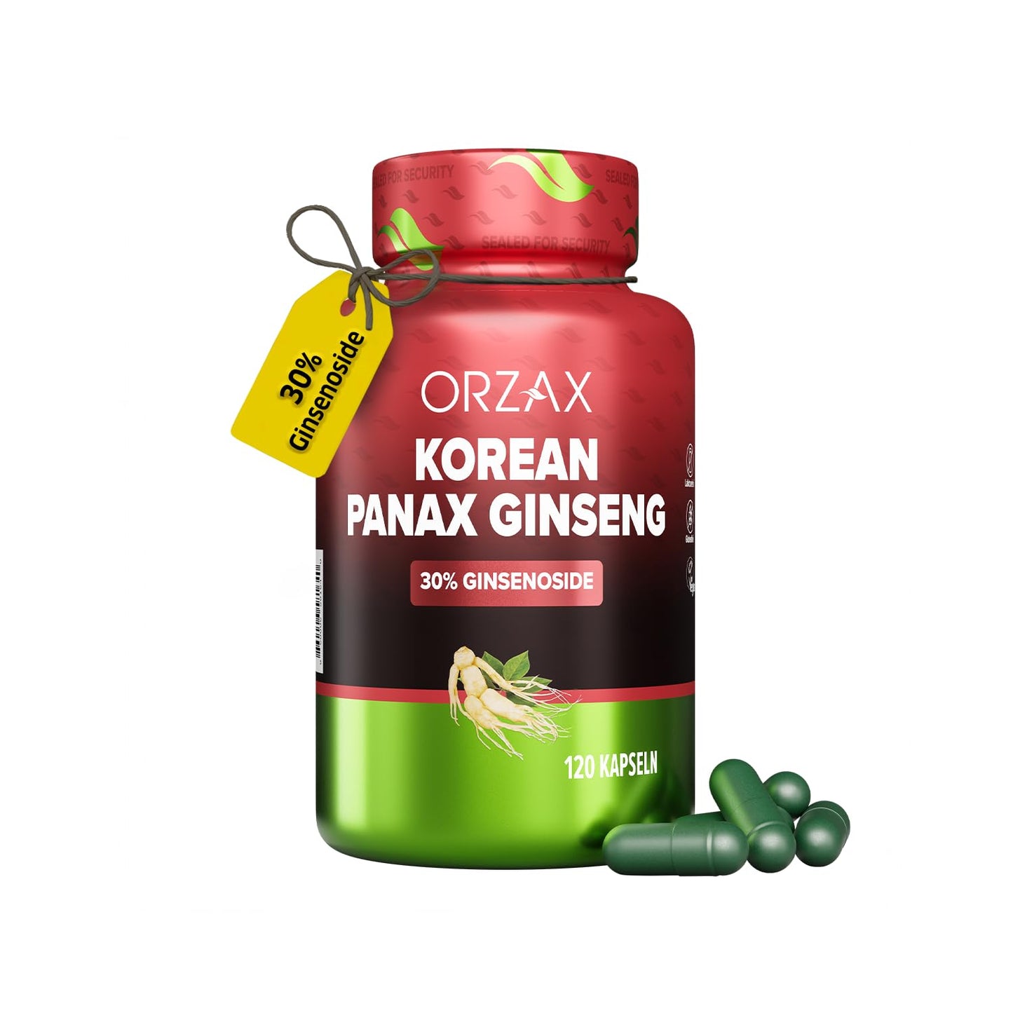 ORZAX Korean Panax Ginseng Capsules, 120 Veg Capsules