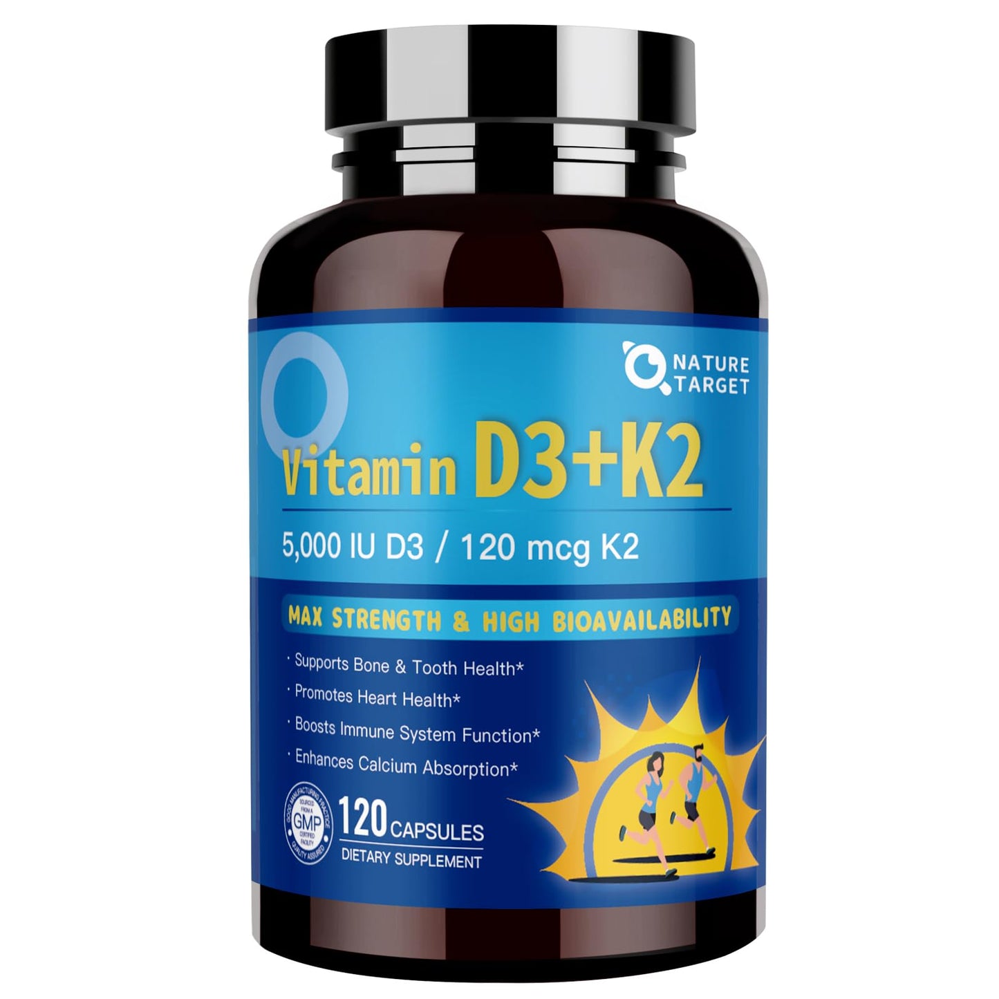 NATURE TARGET Vitamin D3 K2 with Calcium & Magnesium 6-in-1 Complex Capsule, 120 Count