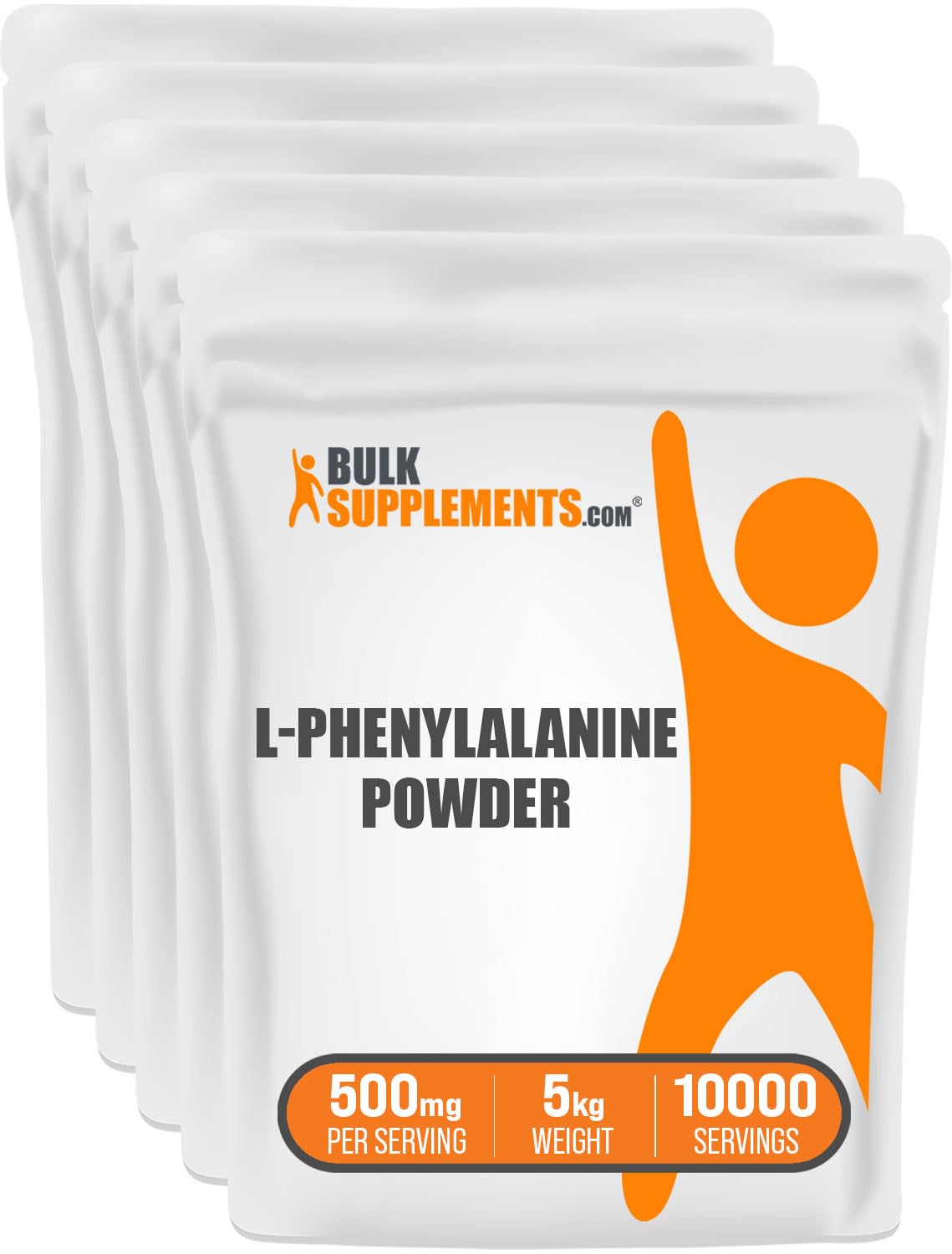 BulkSupplements L-Phenylalanine Powder 500mg per Serving, Gluten Free, 2.2 lb Pack of 5