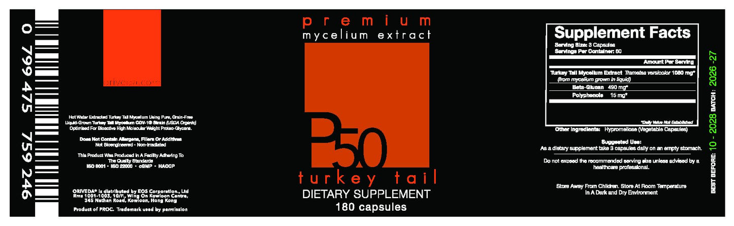 ORIVeDA PSP-50 Turkey Tail Extract Capsule, 180 Count