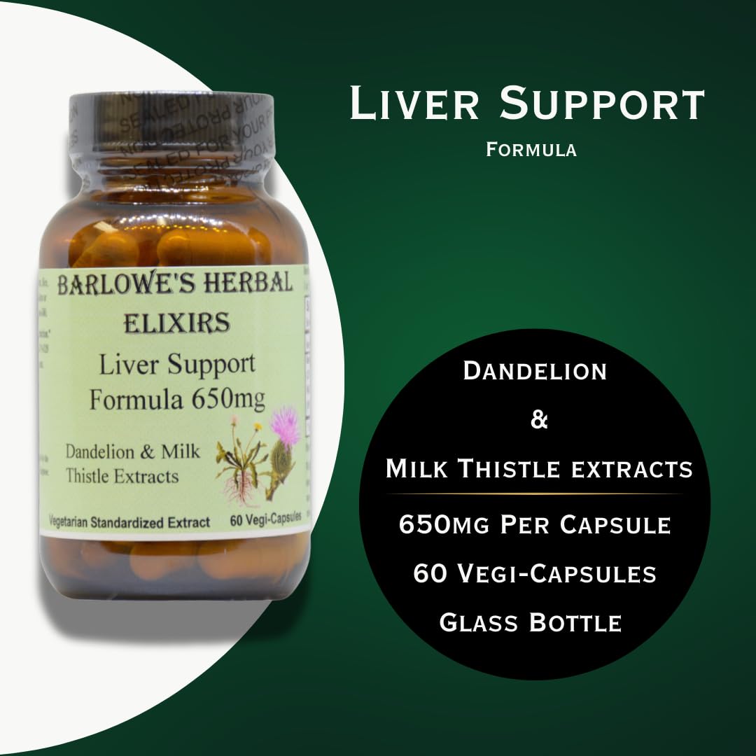 Barlow's Herbal Elixirs Liver Support Formula 650mg Per Capsule, 60 Vegan Capsules