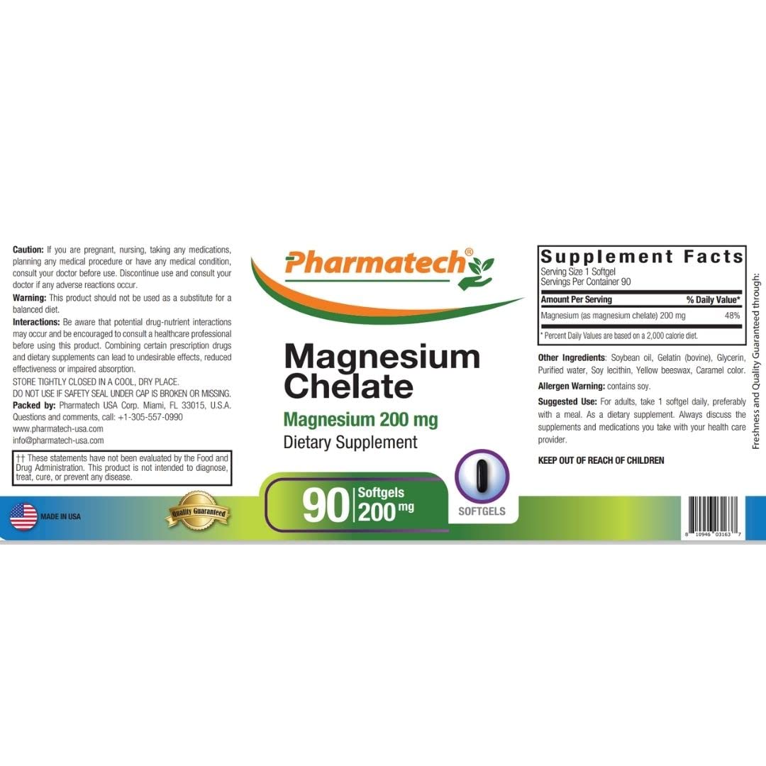 PHARMATECH Magnesium Glycinate Chelate 200 mg Softgels, 90 Count