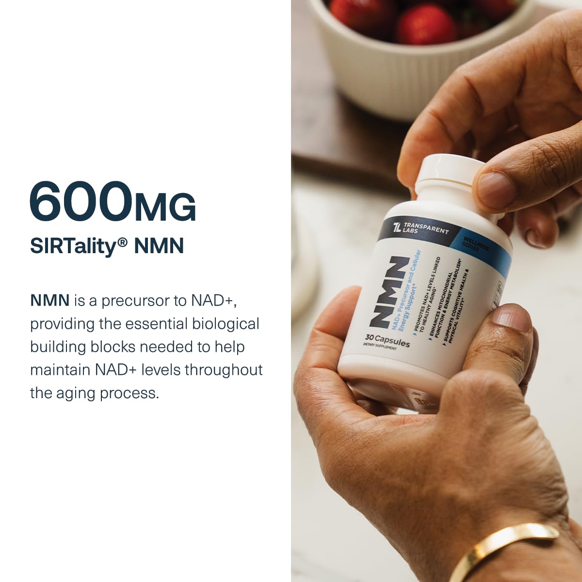 Transparent Labs NMN Supplement for NAD+ Levels Powder 1.5 oz - 600 mg Nicotinamide Mononucleotide