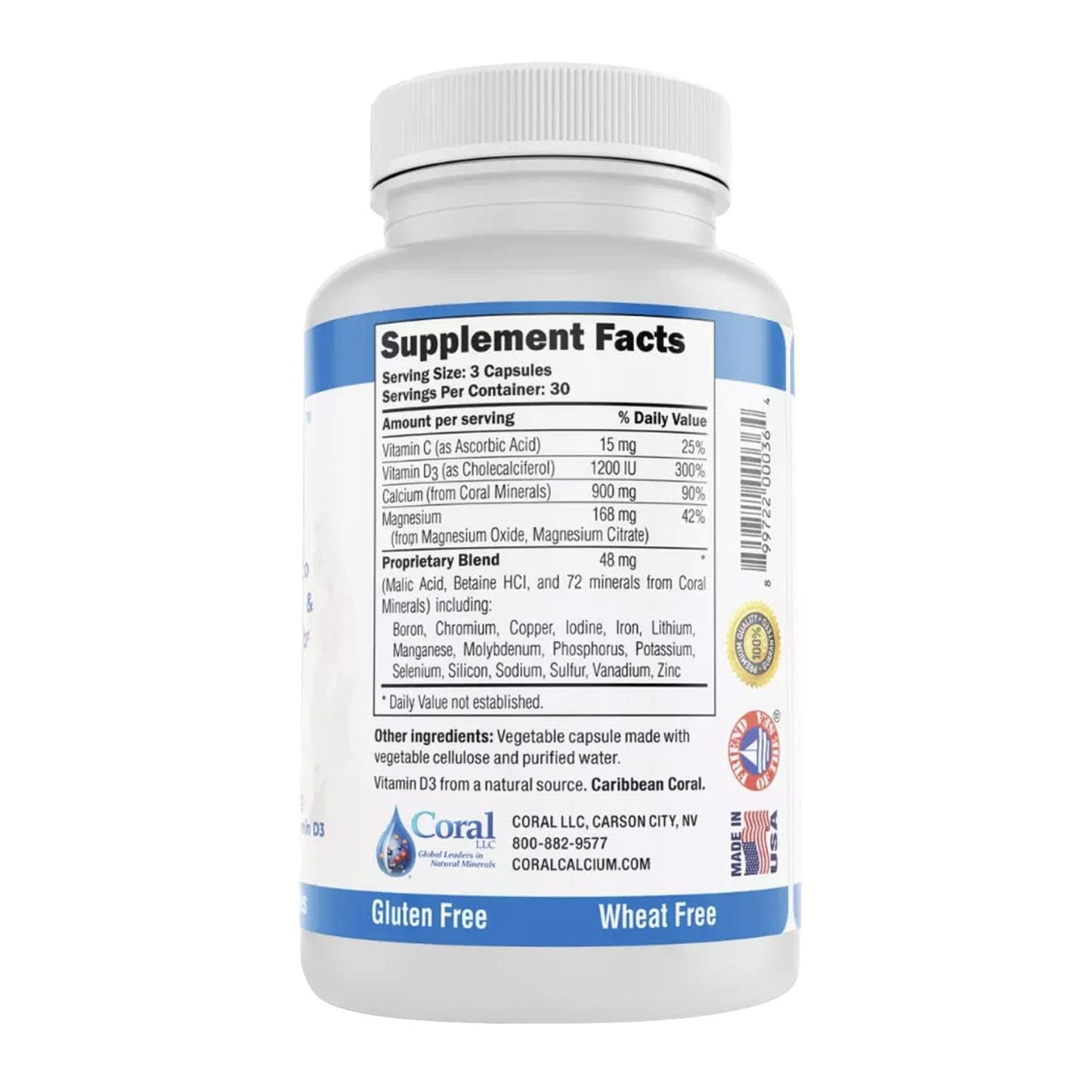 Coral White Coral Complex 3 Calcium Supplement Vitamin D3 & Magnesium Capsule, 300 Veg Capsules
