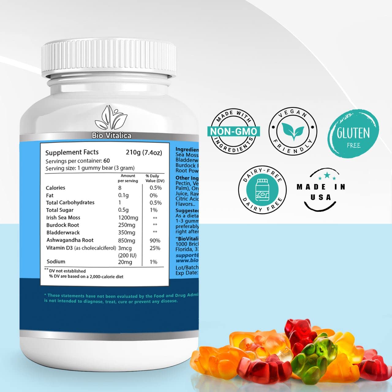 BIO VITALICA Sea Moss Ashwagandha Gummies Chewable 120 Count