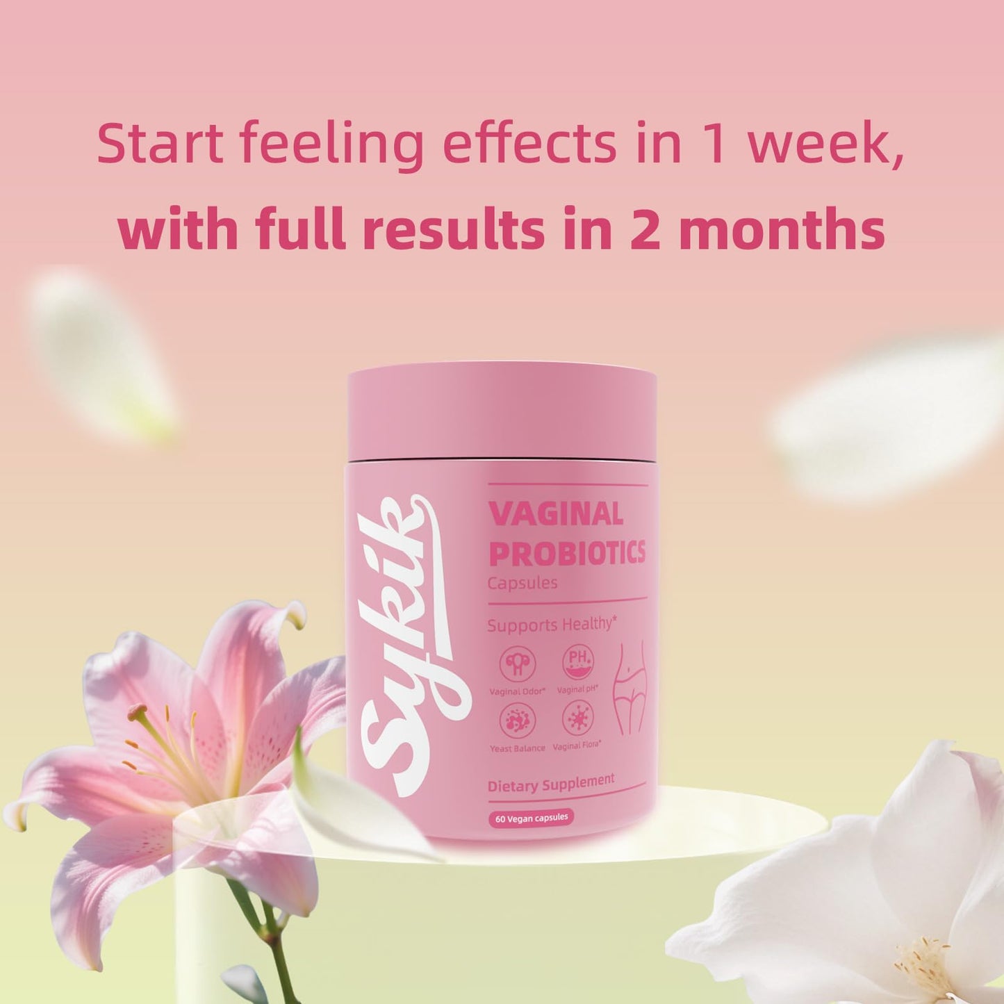 Sykik Women's Vaginal Probiotics with Prebiotics & Lactobacillus Blend, pH Balance, Capsule, 60 Count