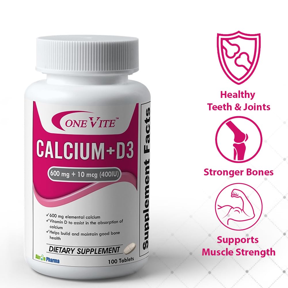 ONE VITE Calcium + D3 600mg + 10mcg Dietary Supplement Tablet, 100 Tablets