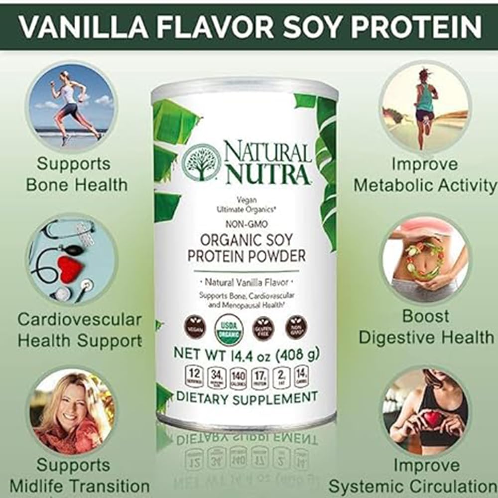 Natural Nutra Organic Vegan Plant Based Soy Protein Powder 14.4 oz