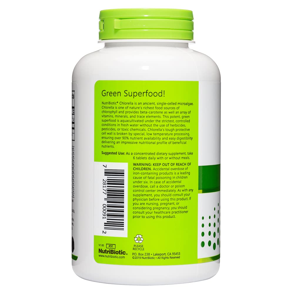 NutriBiotic Chlorella Super Green Food 500 mg Tablets, 300 Count