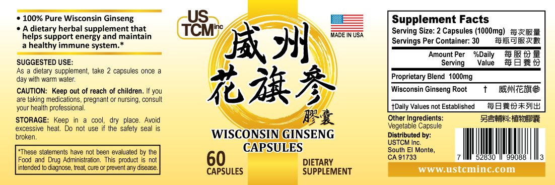 USTCM Wisconsin American Ginseng 60 Capsules