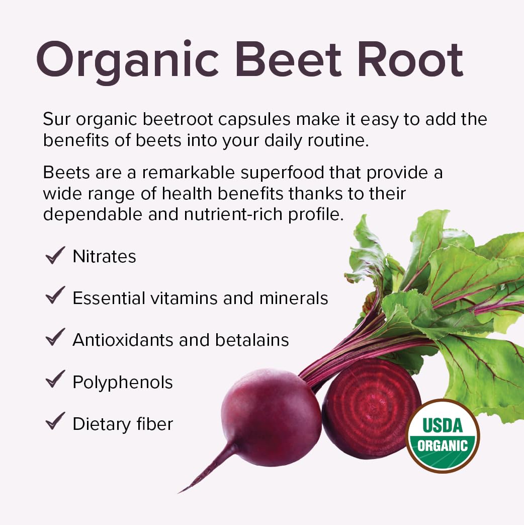 Sur Organic Beet Root Capsules 1000mg, 120 Capsules