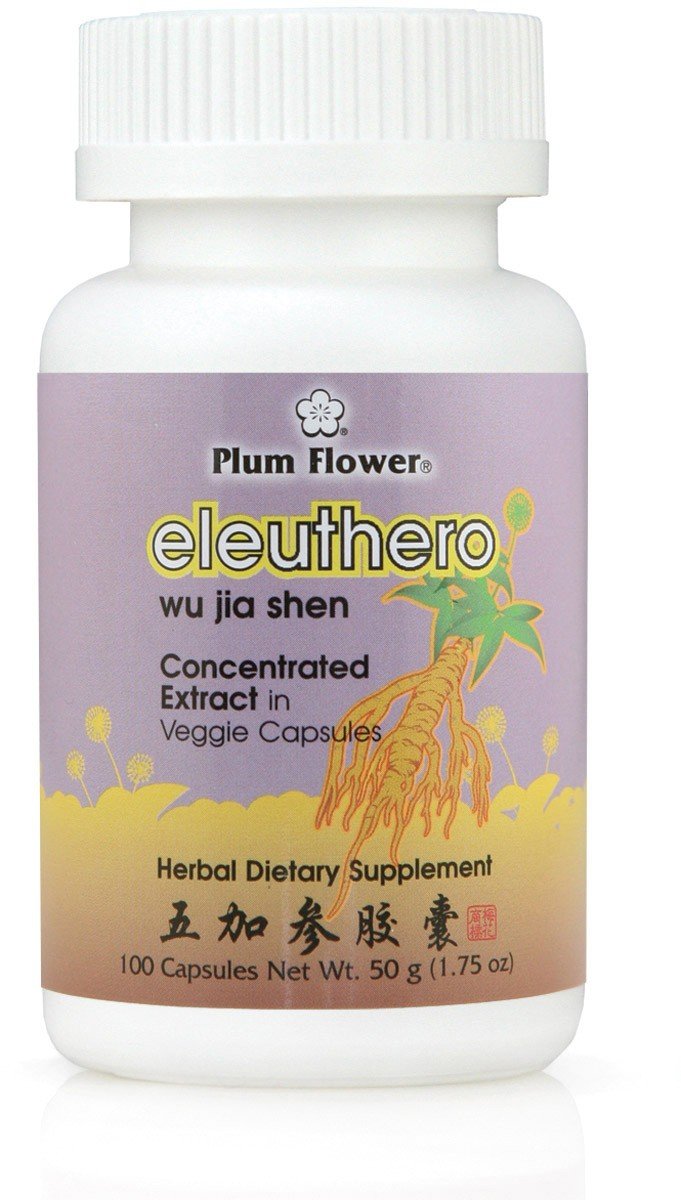 PLUM FLOWER Eleuthero Root Concentrated Extract Wu Jia Shen Siberian Ginseng Capsules, 100 Veggie Caps