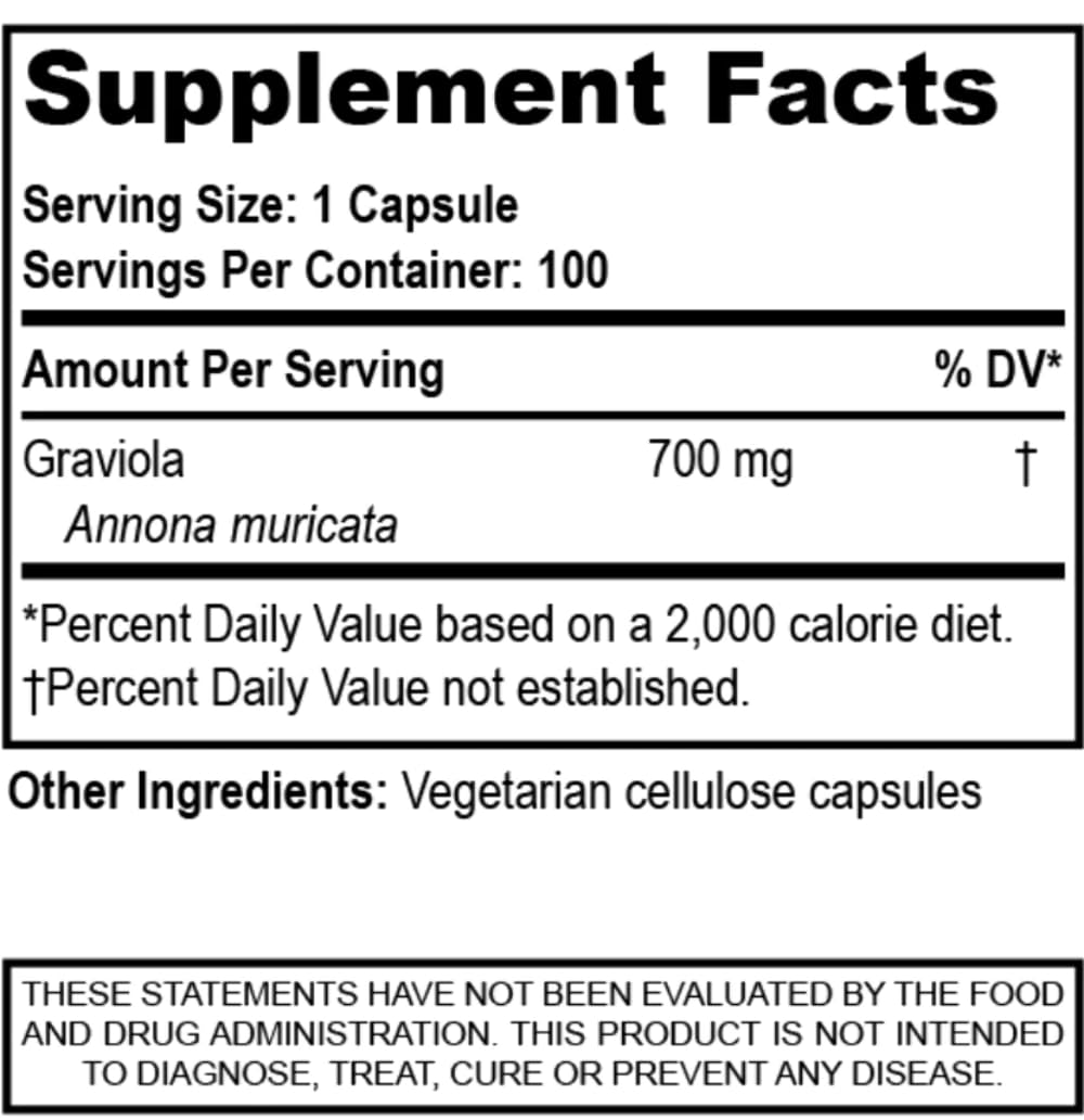 Nutriya Guanábana (Graviola-Soursop) Super Antioxidant - Supports Healthy Cells - Immune System Booster, 100 Vegetarian Capsules