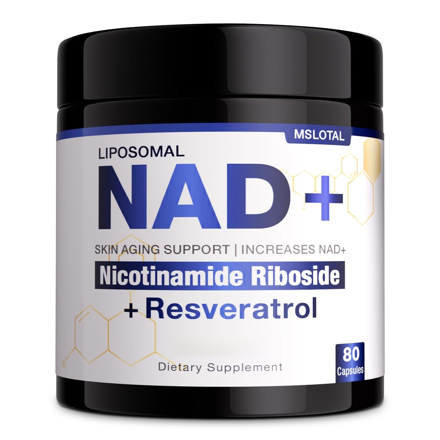 MSLOTAL NAD+ Nicotinamide Riboside Resveratrol NAD Supplement 1000mg Pure Organic Capsules 80 Count