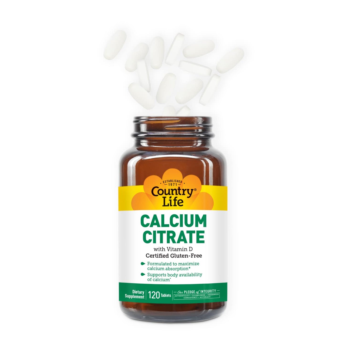 Country Life Calcium Citrate with Vitamin D 500mg, 120 Tablets
