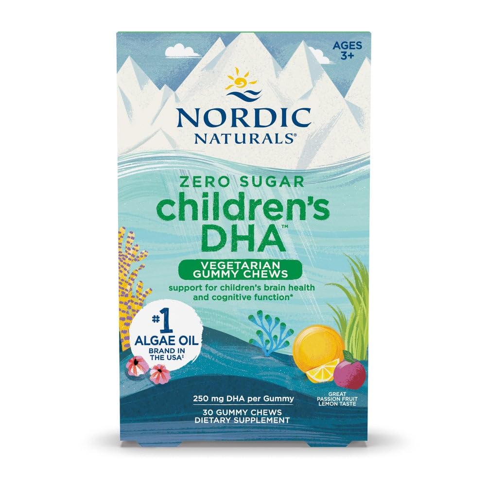 Nordic Naturals Zero Sugar Children’s DHA Vegetarian Gummy Chews - Passion Fruit Lemon Flavor, 30 Gummies