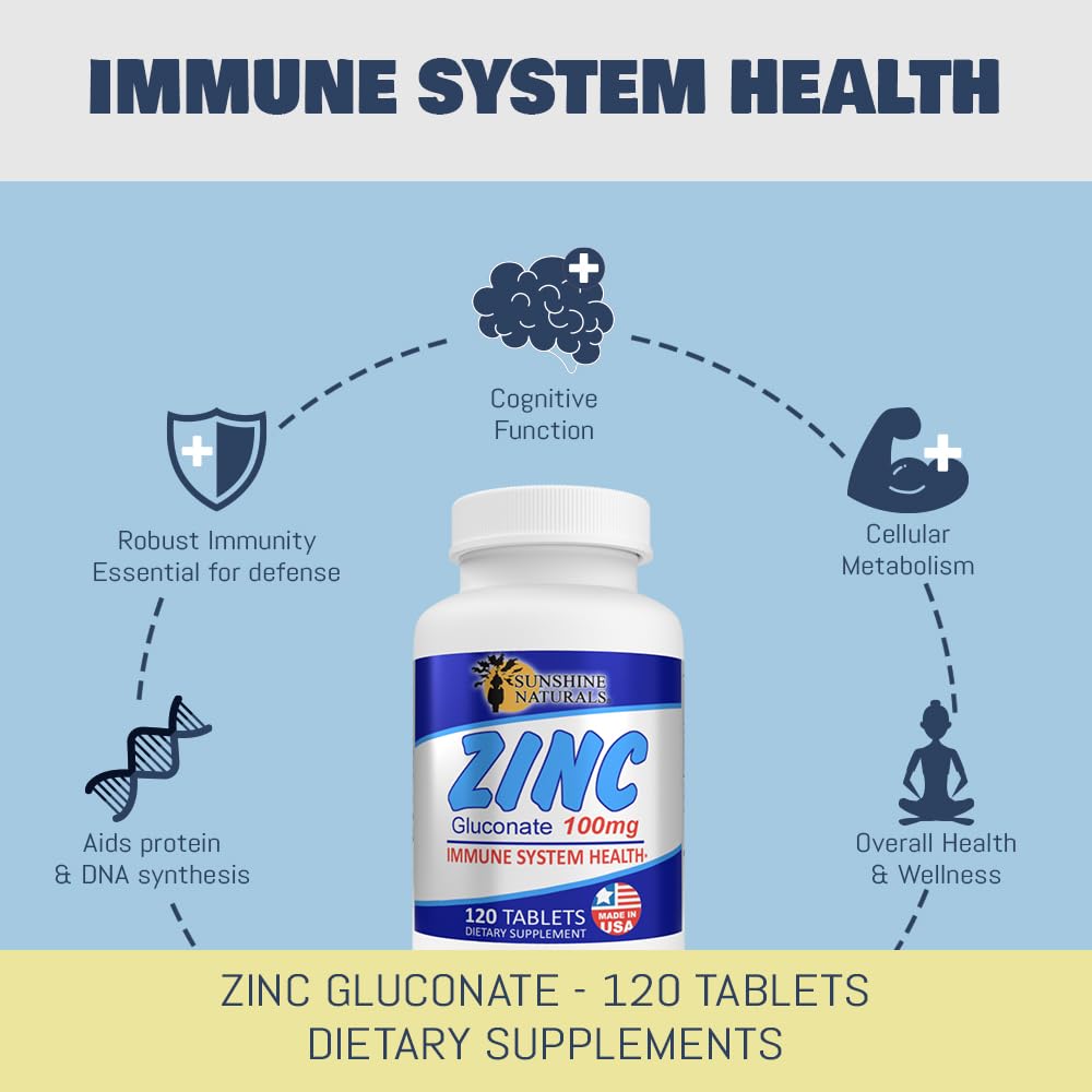 Sunshine Naturals Zinc Gluconate Mineral Supplement Tablet, 360 Tablets
